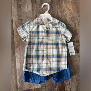NWT Carters Baby Boy Plaid Short Sleeve Button Down Outfit